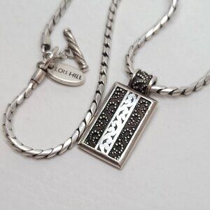 Lois Hill Sterling Silver 925 Rectangular Pendant Necklace, intricate, heavy